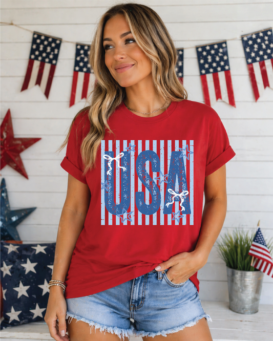 USA Bows and Stripes  - UNISEX RED GRAPHIC TEE