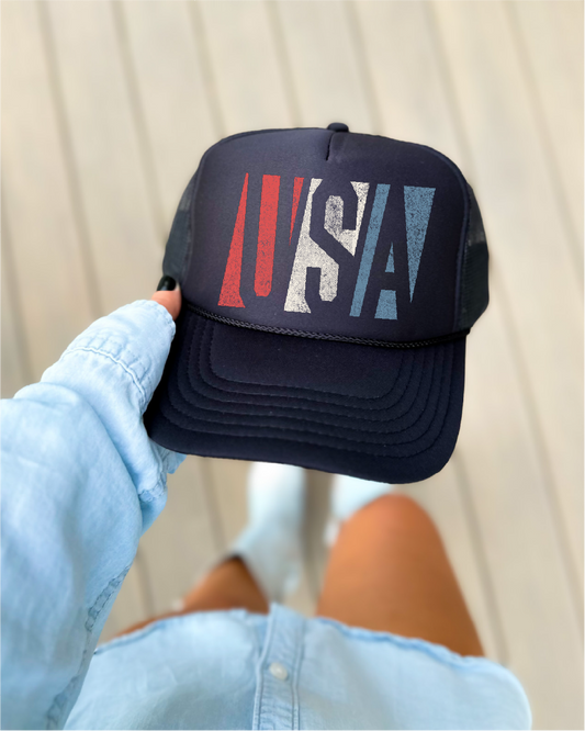 USA- UNISEX BLACK TRUCKER HAT