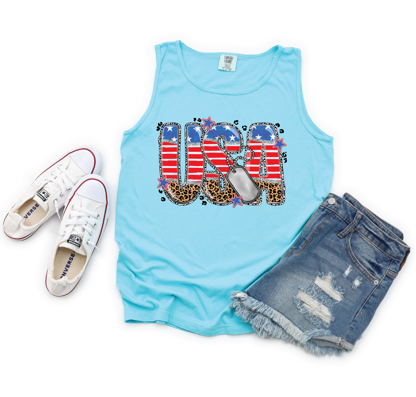 USA Leopard Patriotic Graphic Tank Top
