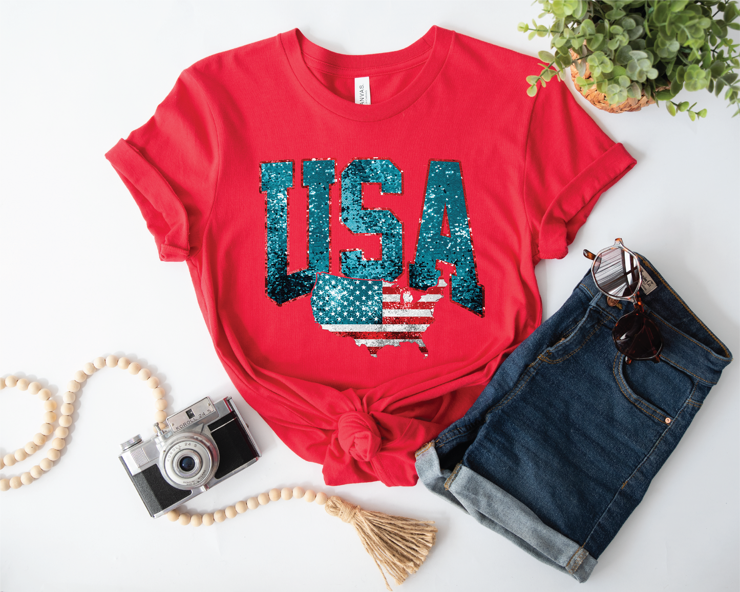 USA FAUX SEQUIN GRAPHIC TEE
