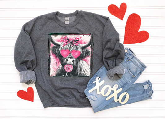 VALENTINE COW- UNISEX DARK HEATHER GREY SWEATSHIRT