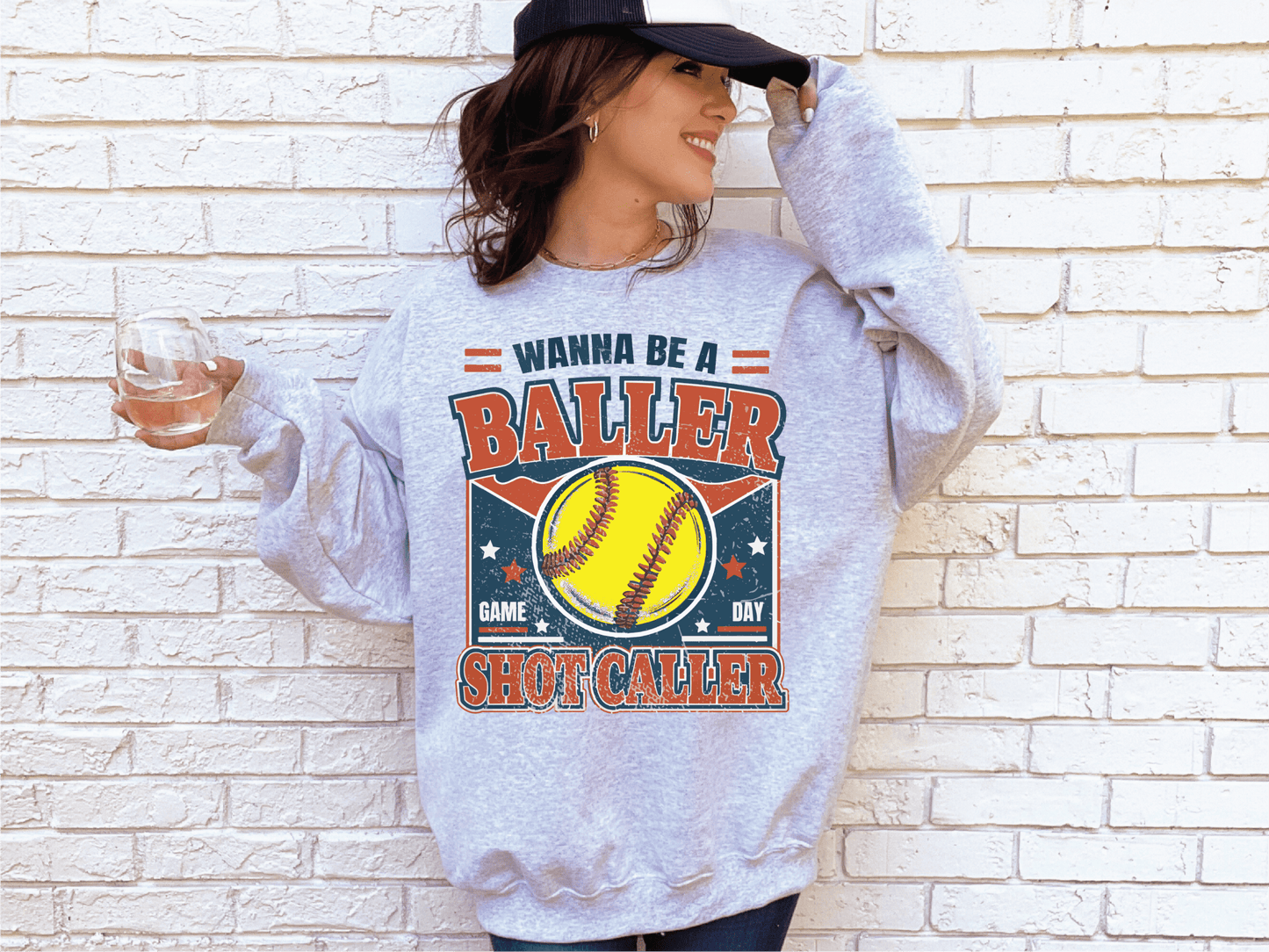 Wanna Be A Baller - Softball Athletic Grey - Southern Belles & Company Boutique