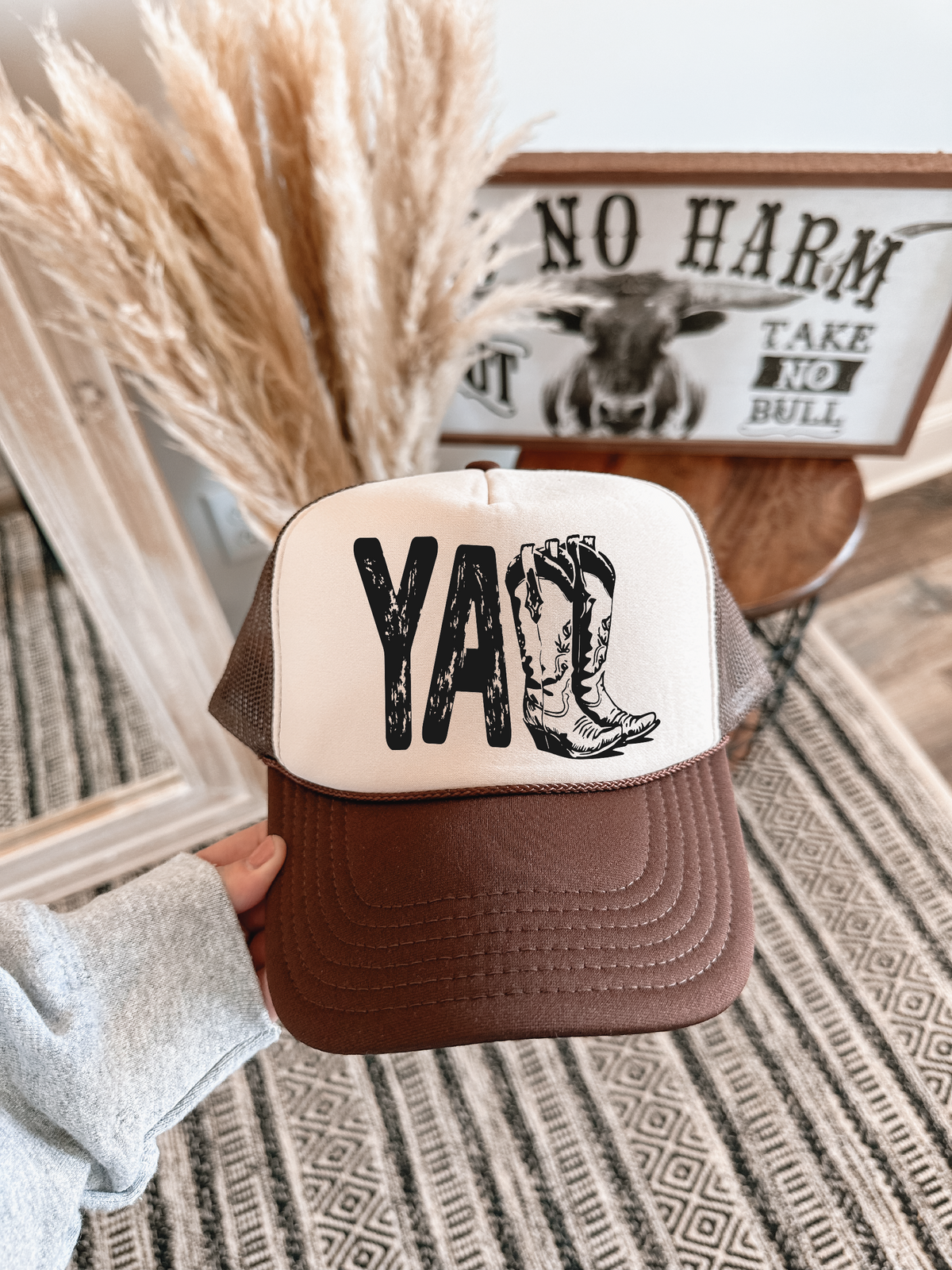 Yall Boots DTF Printed Brown and Tan Trucker Hat